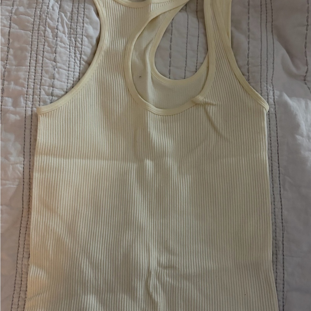 Zara Light Cream Ribbed Tank Top